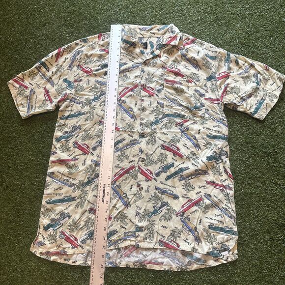 Vintage Modern Edge Hawaiin Style Polo Shirt Mens Large 1950 Classic Car Design - Picture 2 of 10